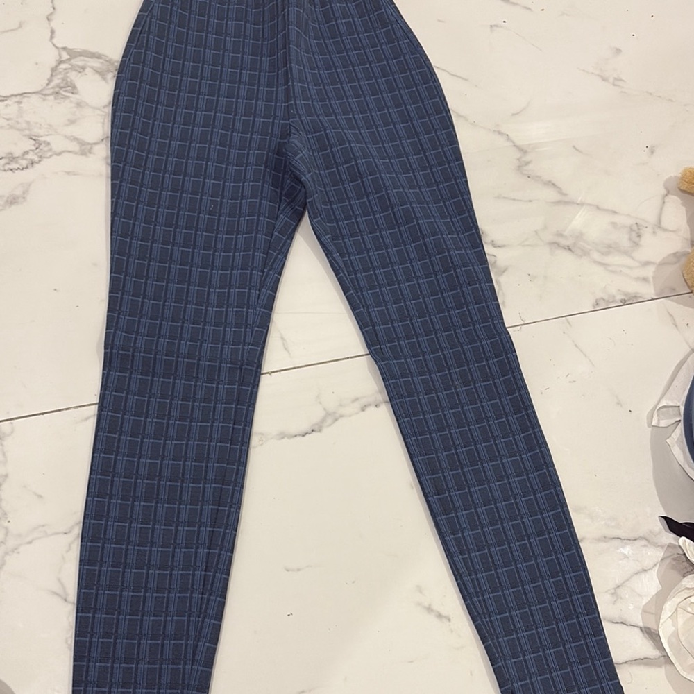 Theory Blue Skinny Grid-Print Scuba Leggings